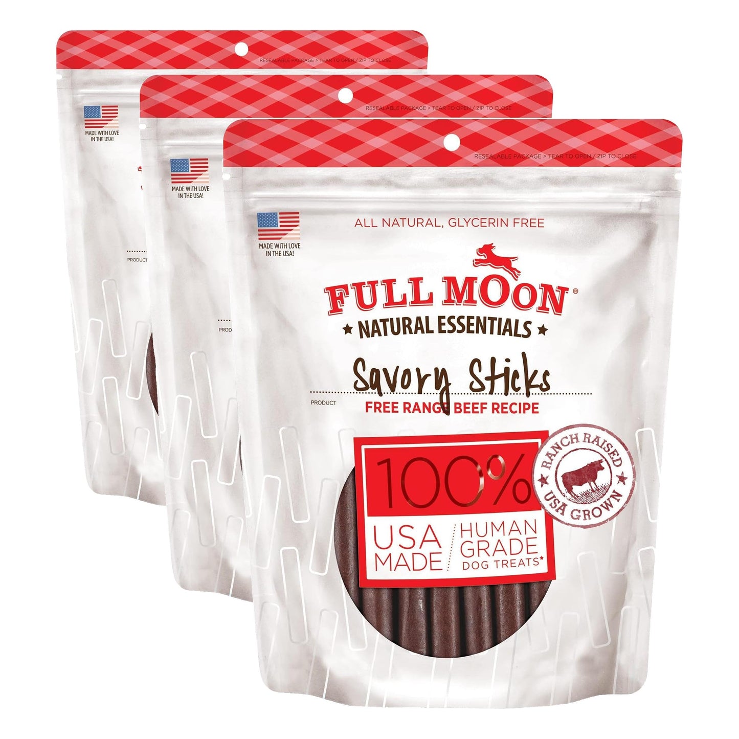 HOTFull Moon All Natural Human Grade Dog Treats, Essential Beef Savory Sticks, 22 Ounce, 1.375 Pound (Pack of 1)