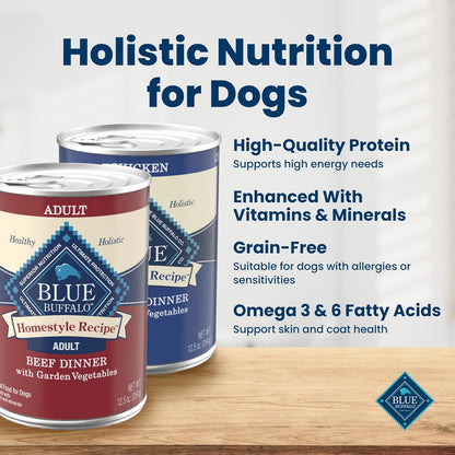 HOTBlue Buffalo Homestyle Recipe Wet Dog Food Paté Variety Pack, Chicken Dinner & Beef Dinner with Garden Vegetables, Made with Natural Ingredients, 12.5-oz. Can (6 Count, 3 of Each)