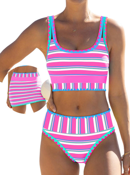 HOTpopvil High Waisted Bikini Sets for Women Tummy Control Swimsuits 3 Piece Bathing Suits Neon Swimwear with Skirt 2026