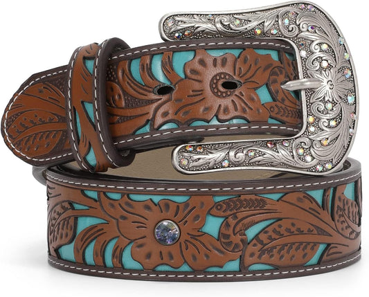 HOTTRIWORKS Western Belts for Women Cowgirl,Cowboy Bling Country Turquoise Belts for Jeans Pants Dresses