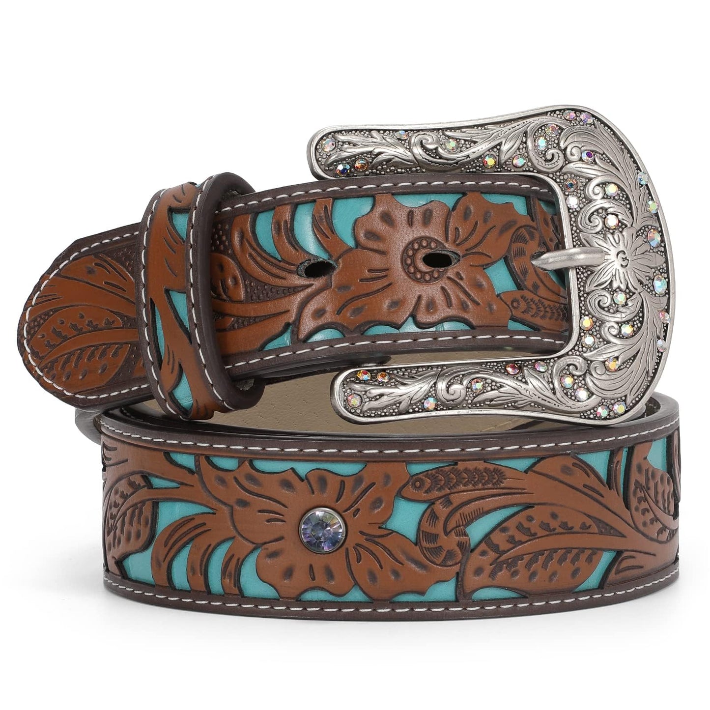 HOTTRIWORKS Western Belts for Women Cowgirl,Cowboy Bling Country Turquoise Belts for Jeans Pants Dresses