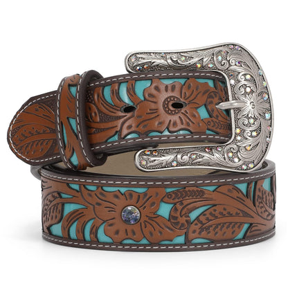 HOTTRIWORKS Western Belts for Women Cowgirl,Cowboy Bling Country Turquoise Belts for Jeans Pants Dresses