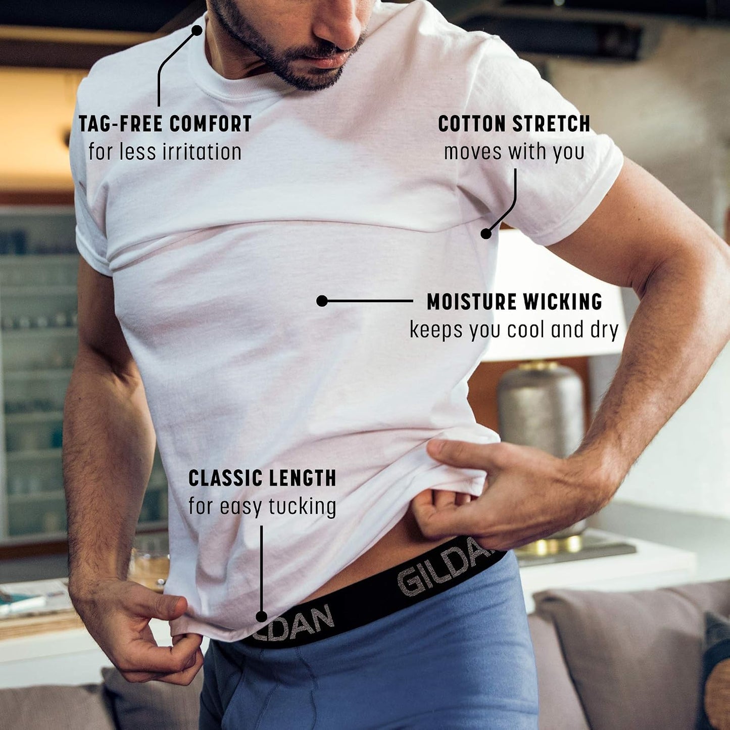 HOTGildan Men's Cotton Stretch T-Shirts, Multipack