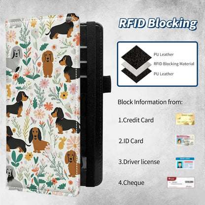 HOTCheckbook Covers for Personal Duplicate Checks RFID Blocking Checkbook Cover for Women Men with Elastic Strap Card Slots Pen Holder - Dogs Pink Flowers Print
