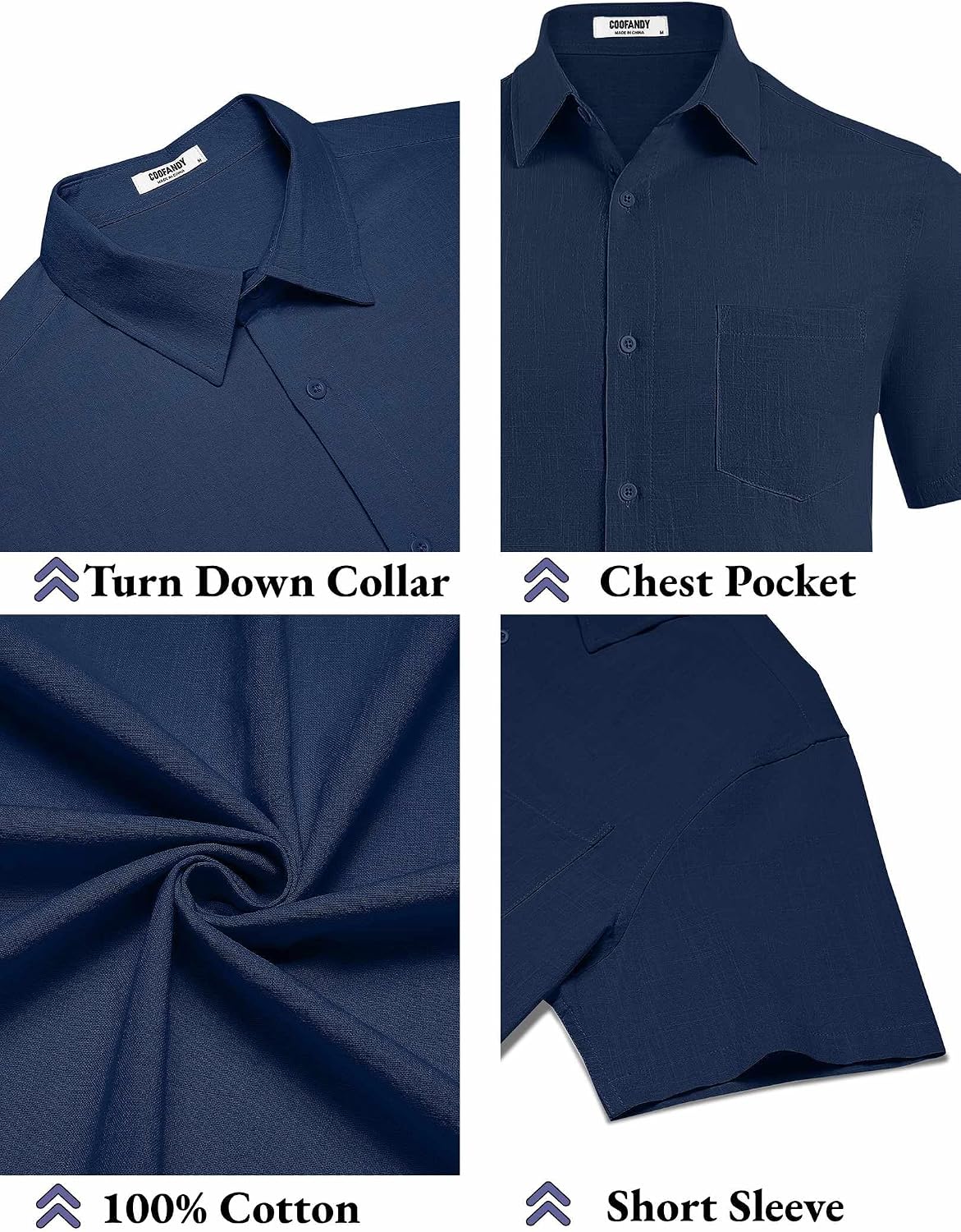 HOTCOOFANDY Men's Button Down Short Sleeve Shirt Casual Cotton Summer Beach Linen Wedding Shirts with Pocket