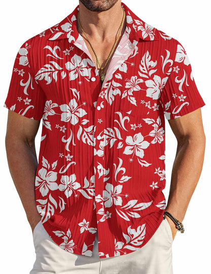 HOTCOOFANDY Men's Casual Button Down Shirts Short Sleeve Textured Summer Beach Shirt with Pocket