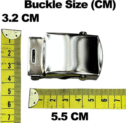 HOTCanvas Web Belt Cut to Fit 57" – Chrome Military Buckle, Cholo Chicano Street Style, Fully Adjustable, Black Canvas Strap, 1.25" Wide