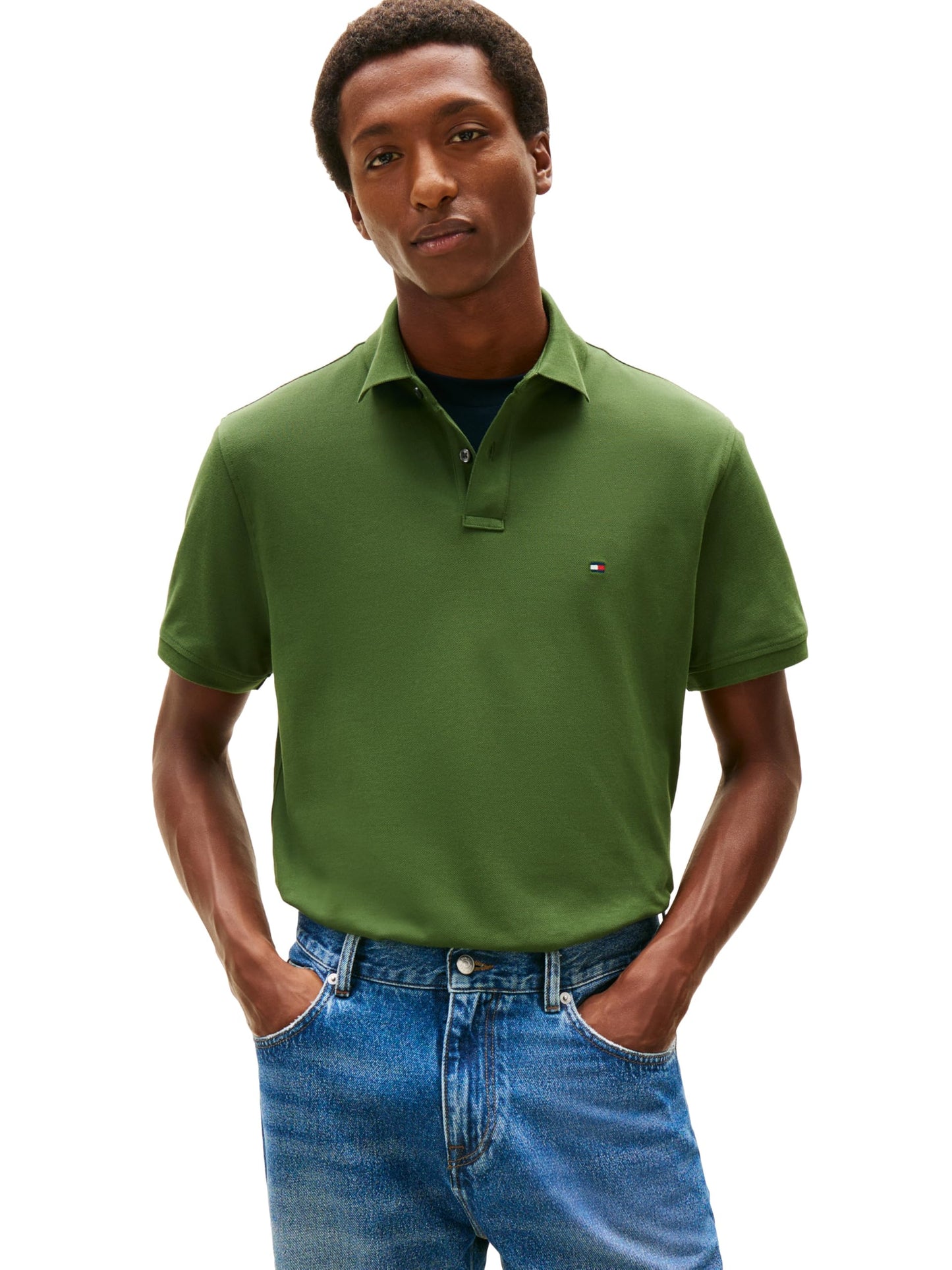 HOTTommy Hilfiger Men's Short Sleeve Polo Shirts in Classic Fit with Stretch and Organic Pique Cotton