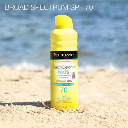 HOTNeutrogena Beach Defense Kids Sunscreen Spray SPF 70, Water-Resistant Spray Sunscreen, Broad Spectrum Protection, Oxybenzone-Free & Fast-Drying, Beach Vacation Essential, 6.5 oz, Pack of 2