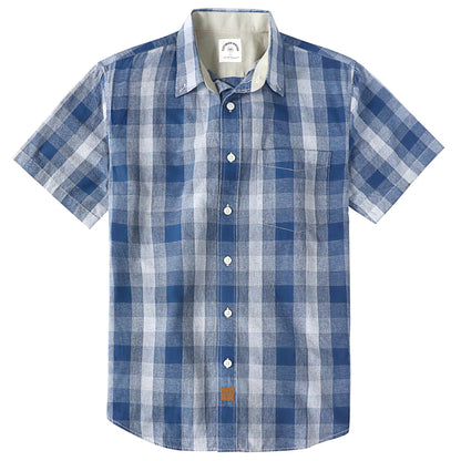 HOTDubinik® Mens Short Sleeve Button Down Shirts 100% Cotton Plaid Men's Casual Button-Down Shirts with Pocket