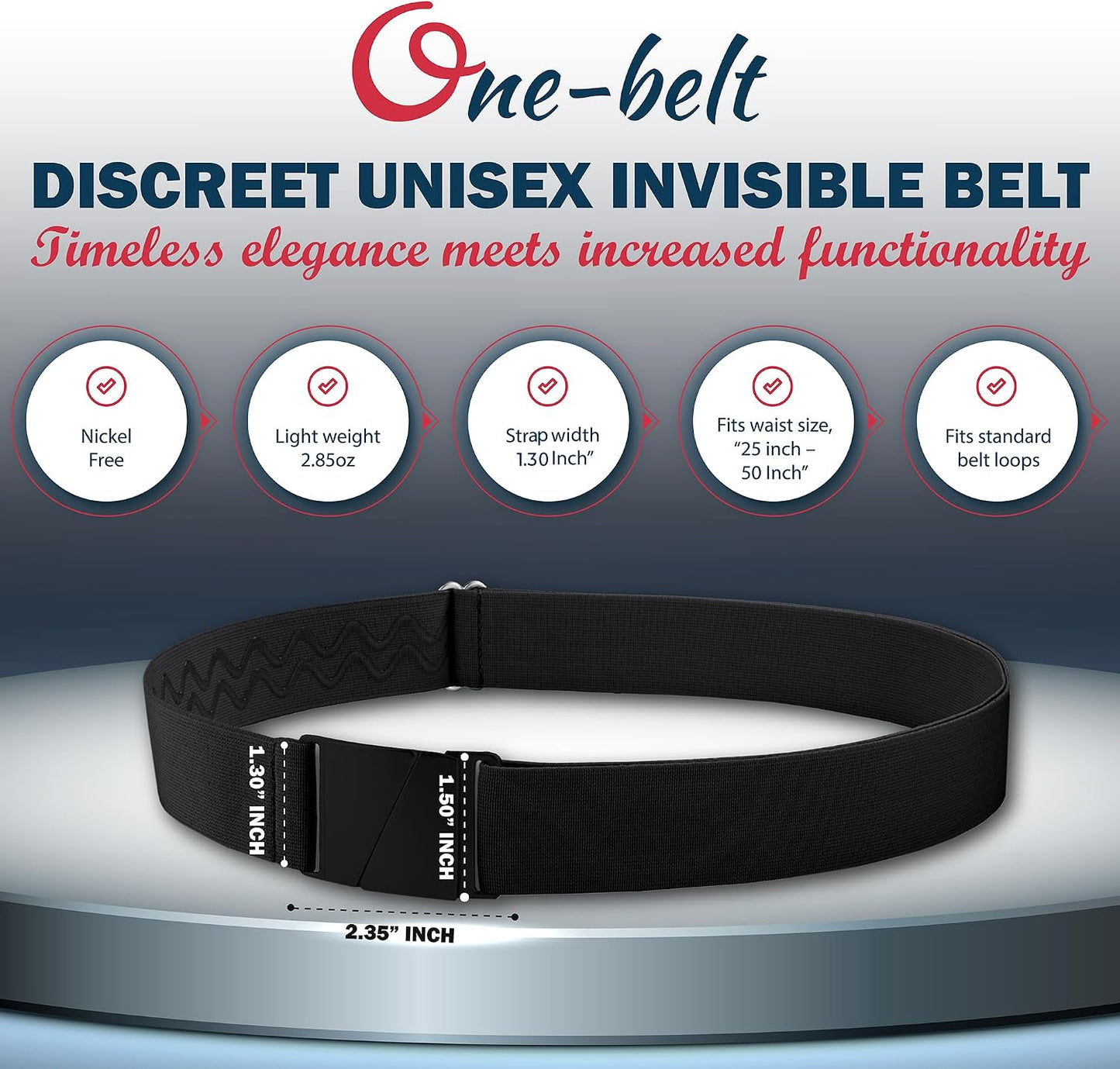 HOTONE-BELT No Show Invisible Elastic Belts for Women & Men 1.30" inch adjustable Non Slip Zero Bulk. Designed in USA.