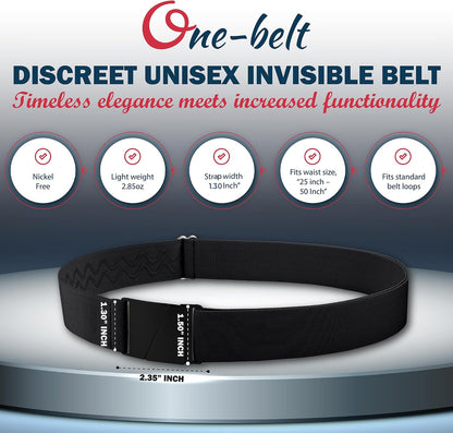 HOTONE-BELT No Show Invisible Elastic Belts for Women & Men 1.30" inch adjustable Non Slip Zero Bulk. Designed in USA.