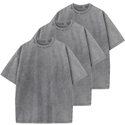 HOTMen's Cotton T-Shirts Oversized Unisex Short Sleeves Casual Loose Wash Solid Basic Tee Tops