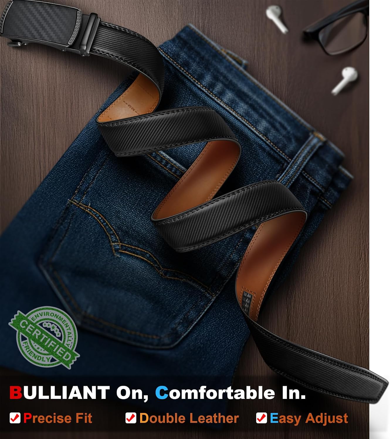 HOTBULLIANT Men's Belt,Slide Ratchet Belt Adjsutable For Men Suit Casual Jeans Gift Boxed,Trim To Fit