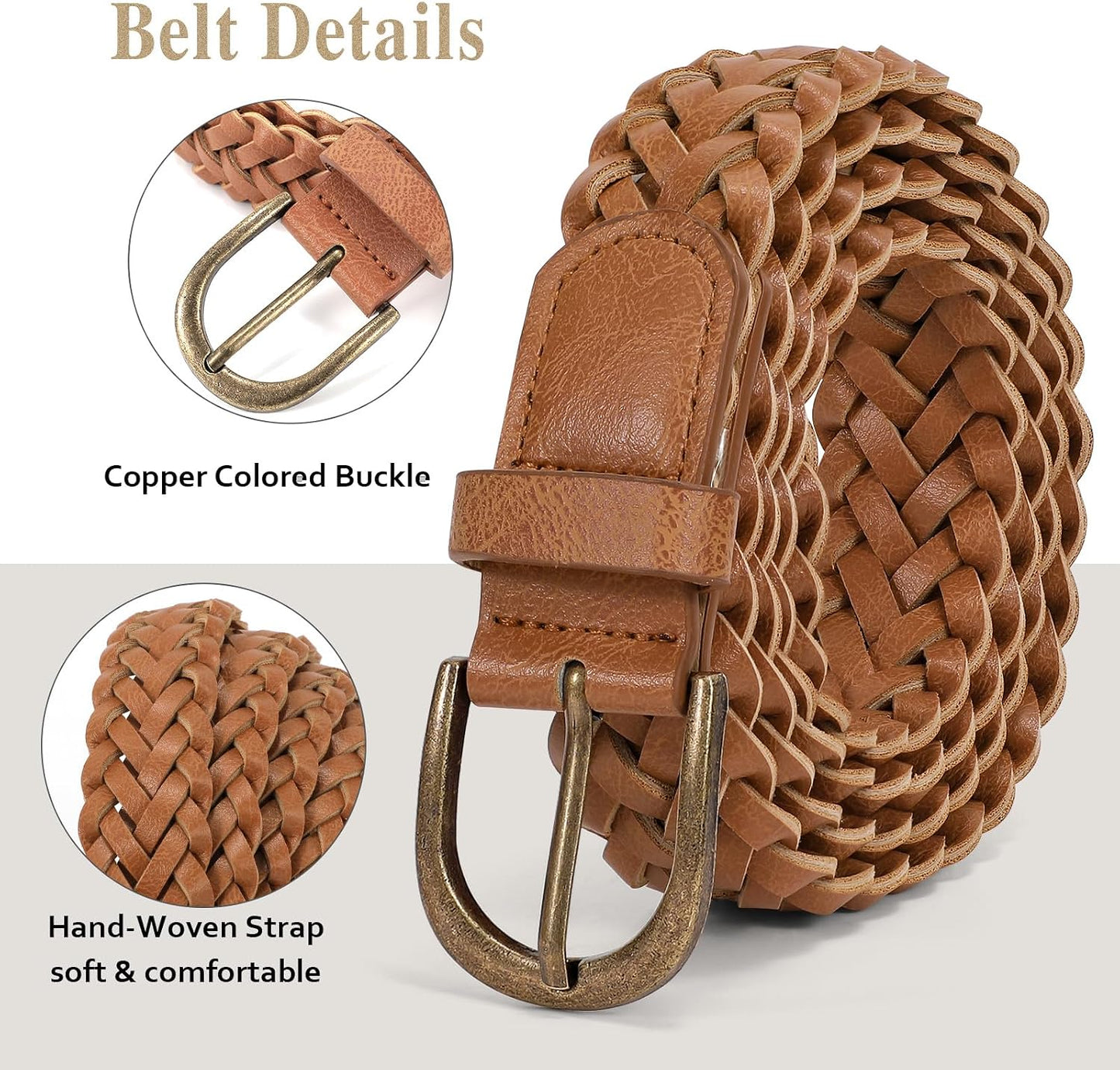 HOTWHIPPY Women Braided Belt Skinny Casual Soft Faux Leather Woven Belt for Jeans Pants