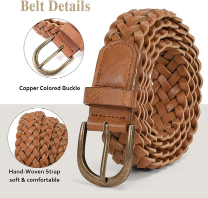 HOTWHIPPY Women Braided Belt Skinny Casual Soft Faux Leather Woven Belt for Jeans Pants