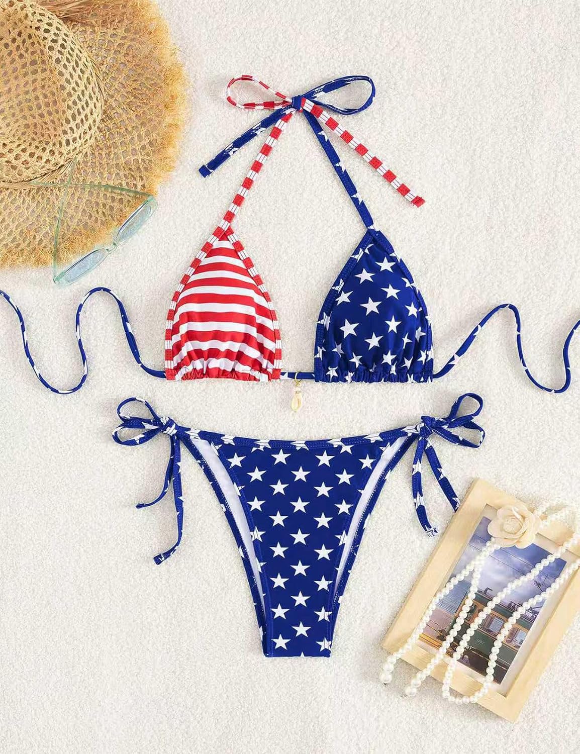 HOTTainehs Women's Sexy Halter Bikini Set Triangle Top String Swimwear Two Piece Swimsuits Cheeky Bathing Suit
