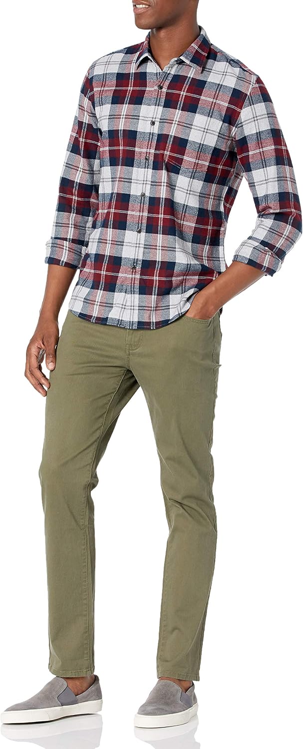 HOTAmazon Essentials Men's Slim-Fit Flannel Shirt, Long Sleeve Button Down Plaid