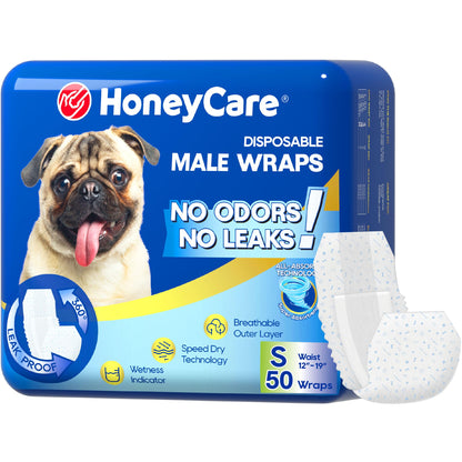 HOTHONEY CARE All-Absorb A25 Male Dog Wrap, 50 Count, Medium, White