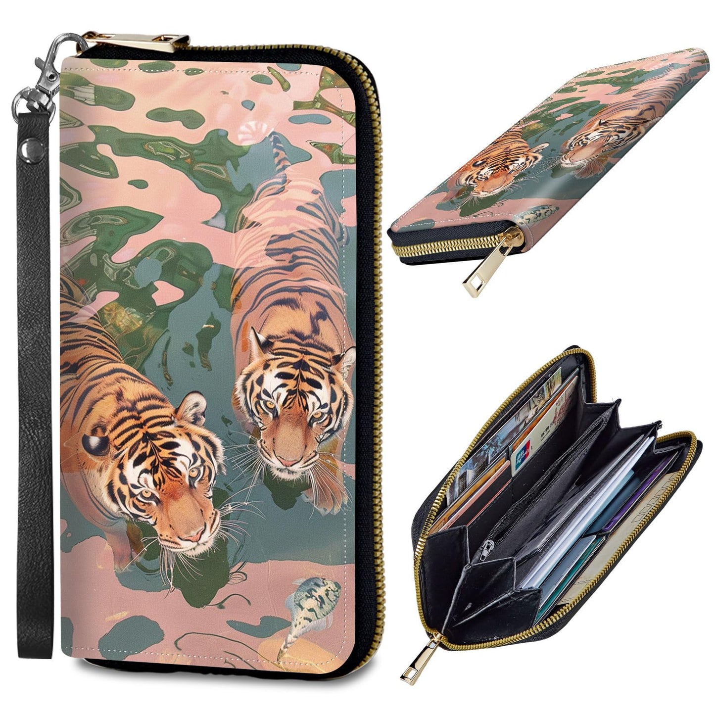 HOTWomens Wallet, PU Leather RFID Cute Wristlet Wallets for Girls Women Ladies Purse Large Credit Card Clutch Purse Card Holder Coin Pocket Travel Wallets with Zipper, Art Black Cat