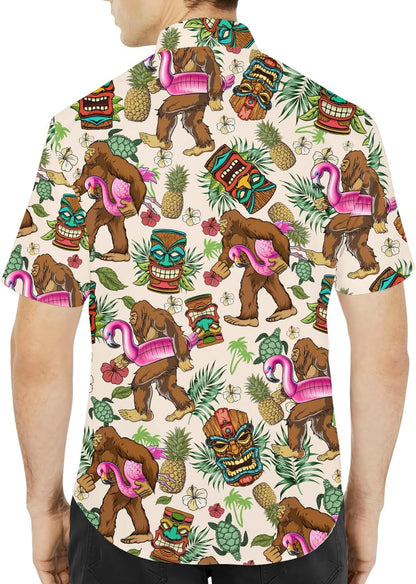 HOTTropical Bigfoot Hawaiian Shirts for Men Women, Sasquatch Summer Beach Button Down Short Sleeve