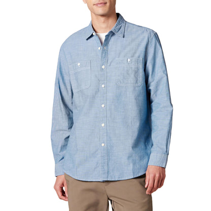 HOTAmazon Essentials Men's Regular-Fit Long-Sleeve Lightweight Cotton Chambray Shirt with Pockets