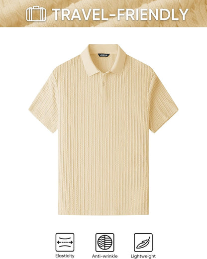 HOTJMIERR Mens Casual Polo Shirt Summer Short Sleeve Vacation Button Beach Knit Stretchy Golf Shirts