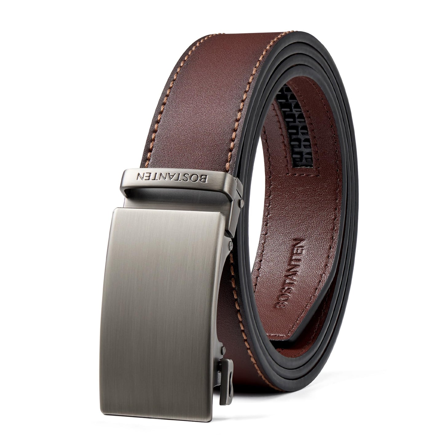 HOTBOSTANTEN Mens Belt Leather Ratchet Belt For Men Dress and Casual with Adjustable Buckle, Trim to Fit