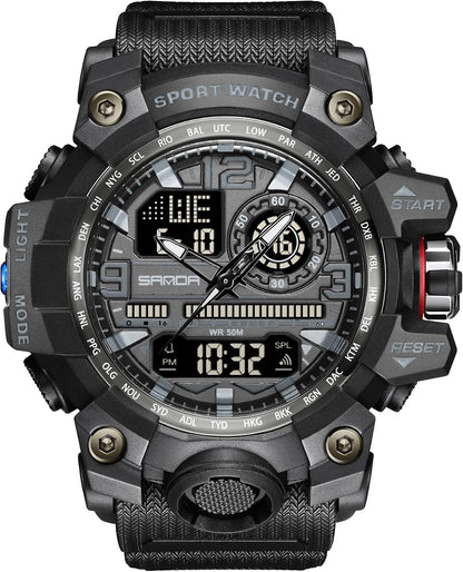HOTKXAITO Men's Watches Sports Outdoor Waterproof Military Watch Date Multi Function Tactics LED Face Alarm Stopwatch for Men 3133