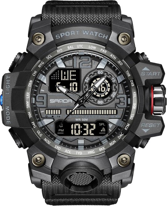 HOTKXAITO Men's Watches Sports Outdoor Waterproof Military Watch Date Multi Function Tactics LED Face Alarm Stopwatch for Men 3133