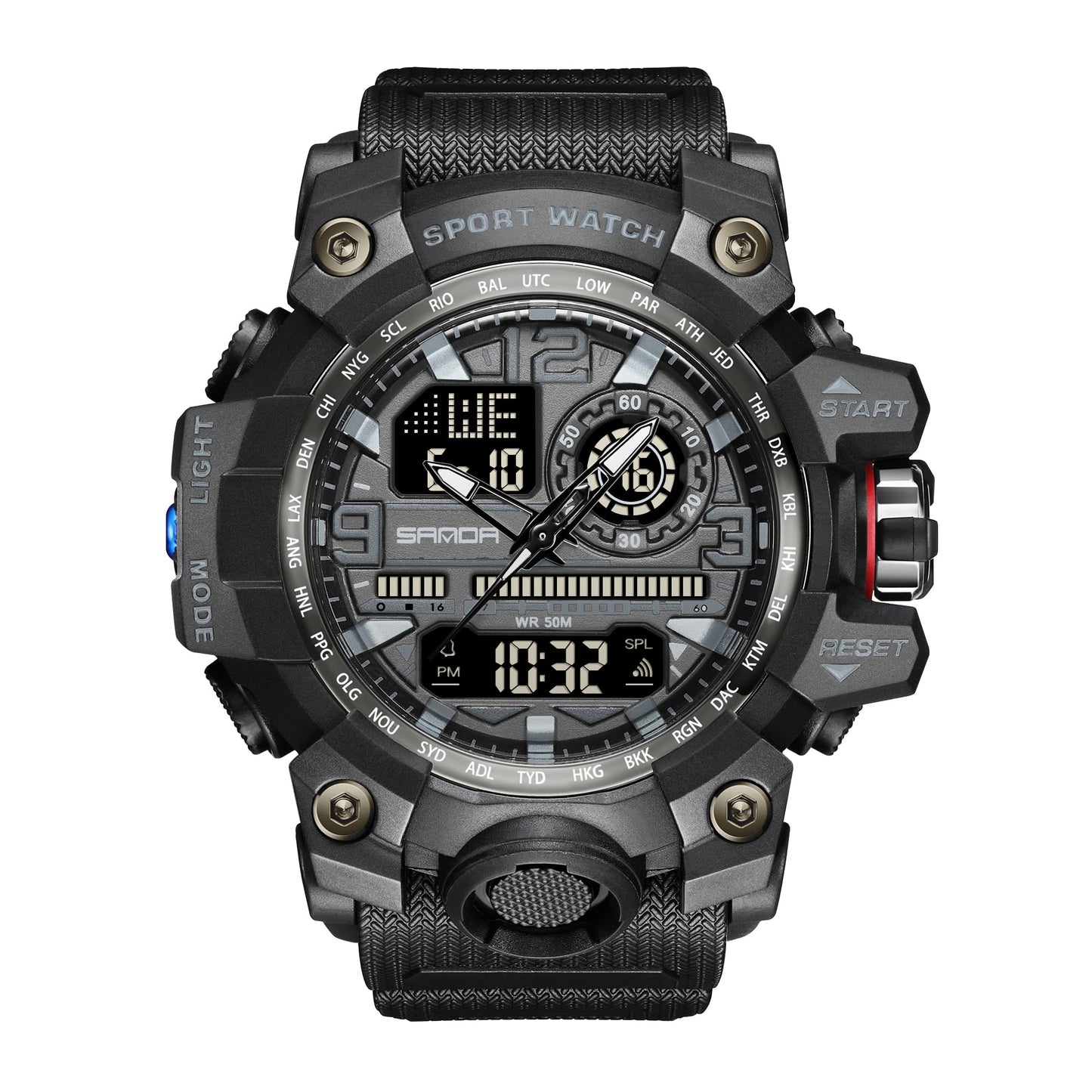 HOTKXAITO Men's Watches Sports Outdoor Waterproof Military Watch Date Multi Function Tactics LED Face Alarm Stopwatch for Men 3133