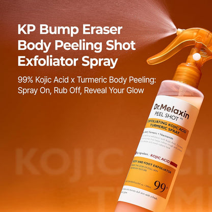 HOTDr.Melaxin Peel Shot Kojic Acid Turmeric Body Exfoliator Spray 6.76 fl.oz - AHA PHA Niacinamide Body Scrub for KP Bumps, Dark Spots, Uneven Skin Tone, Dead Skin, Korean Skin Care