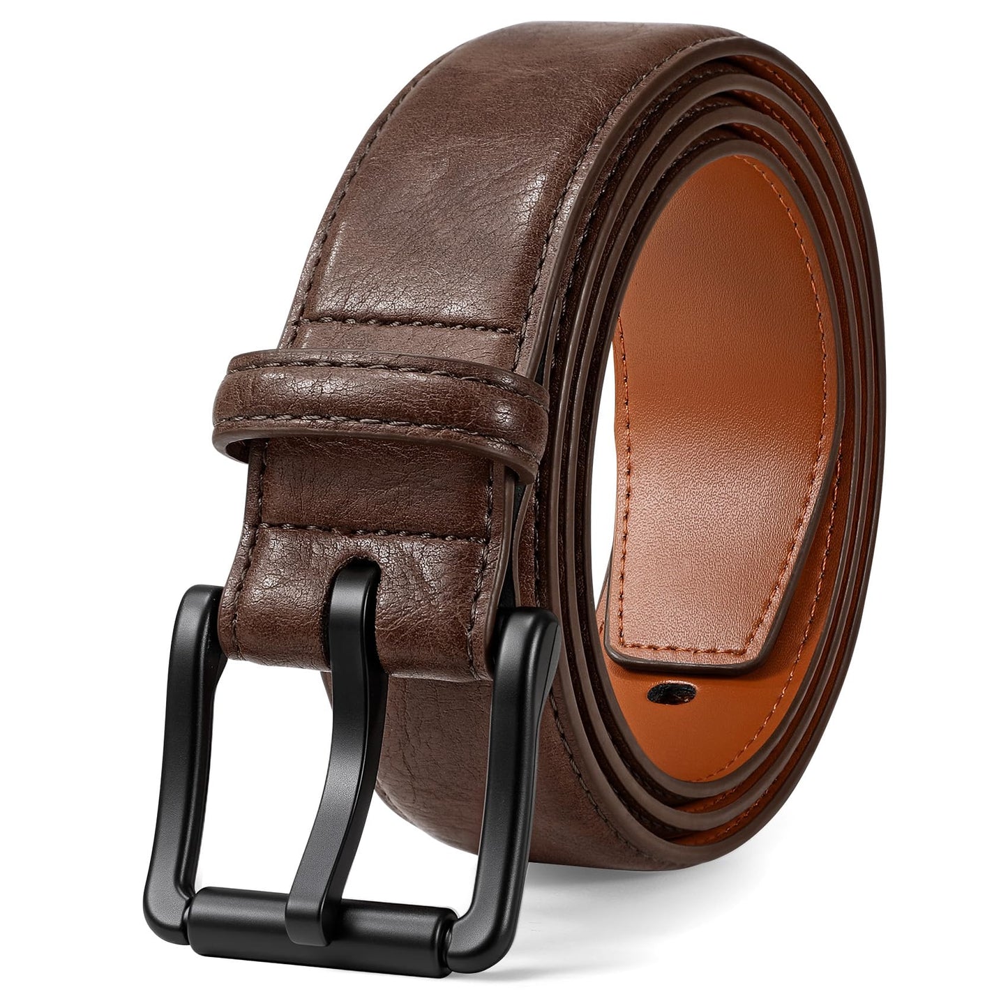 HOTJASGOOD TSA Approved Belt For Men Metal Free Hypoallergenic Vintage Leather Belt,Nickel Free Belt for Jeans with Black Buckle