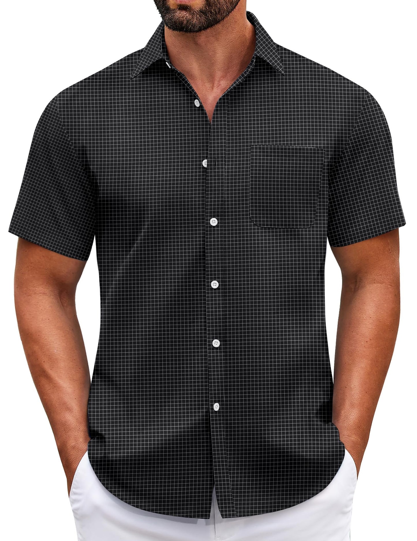 HOTCOOFANDY Mens Short Sleeve Casual Button Down Shirts Summer Untucked Dress Shirts with Pocket