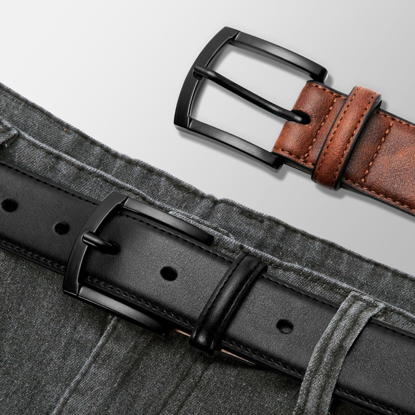 HOTZitahli Mens Belt 2 Pack - Men Leather Belt Design for Work Business and Casual Golf Jeans-Everyday Wear,Gifts for Men