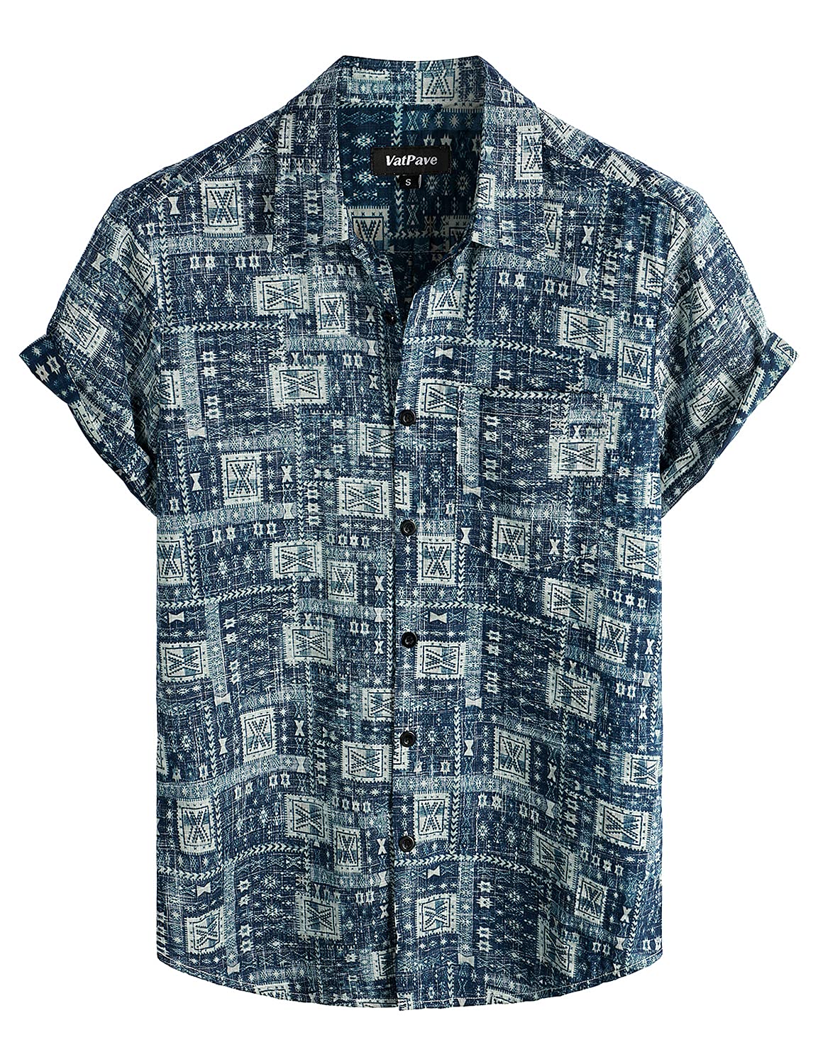 HOTVATPAVE Mens Hawaiian Shirts Casual Summer Short Sleeve Button Down Shirts | Beach, Floral, Front Pocket, Cotton, Tropical, Vacation, Vintage, Printed, Cruise, Collared, Aloha, Party, Reverse Fabric
