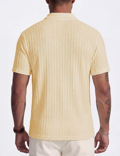 HOTJMIERR Mens Casual Polo Shirt Summer Short Sleeve Vacation Button Beach Knit Stretchy Golf Shirts