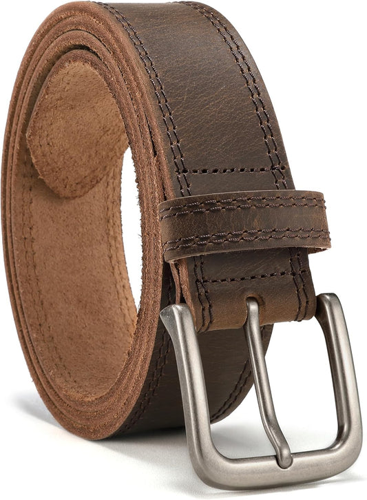 HOTCHAOREN Mens Belts Casual for Jeans - Full-Grain Leather, Durable Cowhide | Solid Buckle, Classic Style, Handmade, Daily Wear, Gift Box
