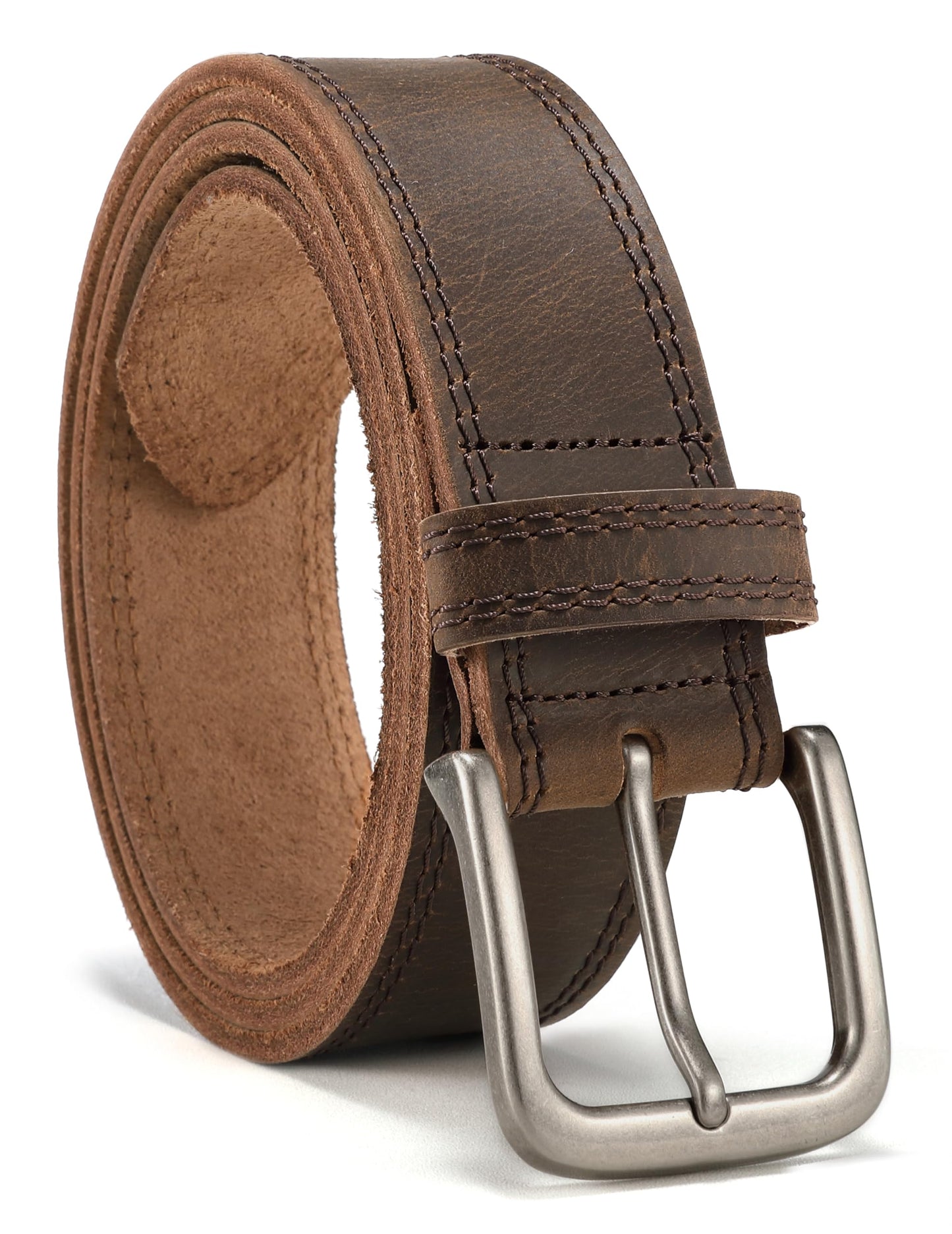 HOTCHAOREN Mens Belts Casual for Jeans - Full-Grain Leather, Durable Cowhide | Solid Buckle, Classic Style, Handmade, Daily Wear, Gift Box