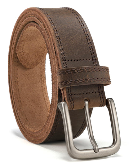 HOTCHAOREN Mens Belts Casual for Jeans - Full-Grain Leather, Durable Cowhide | Solid Buckle, Classic Style, Handmade, Daily Wear, Gift Box