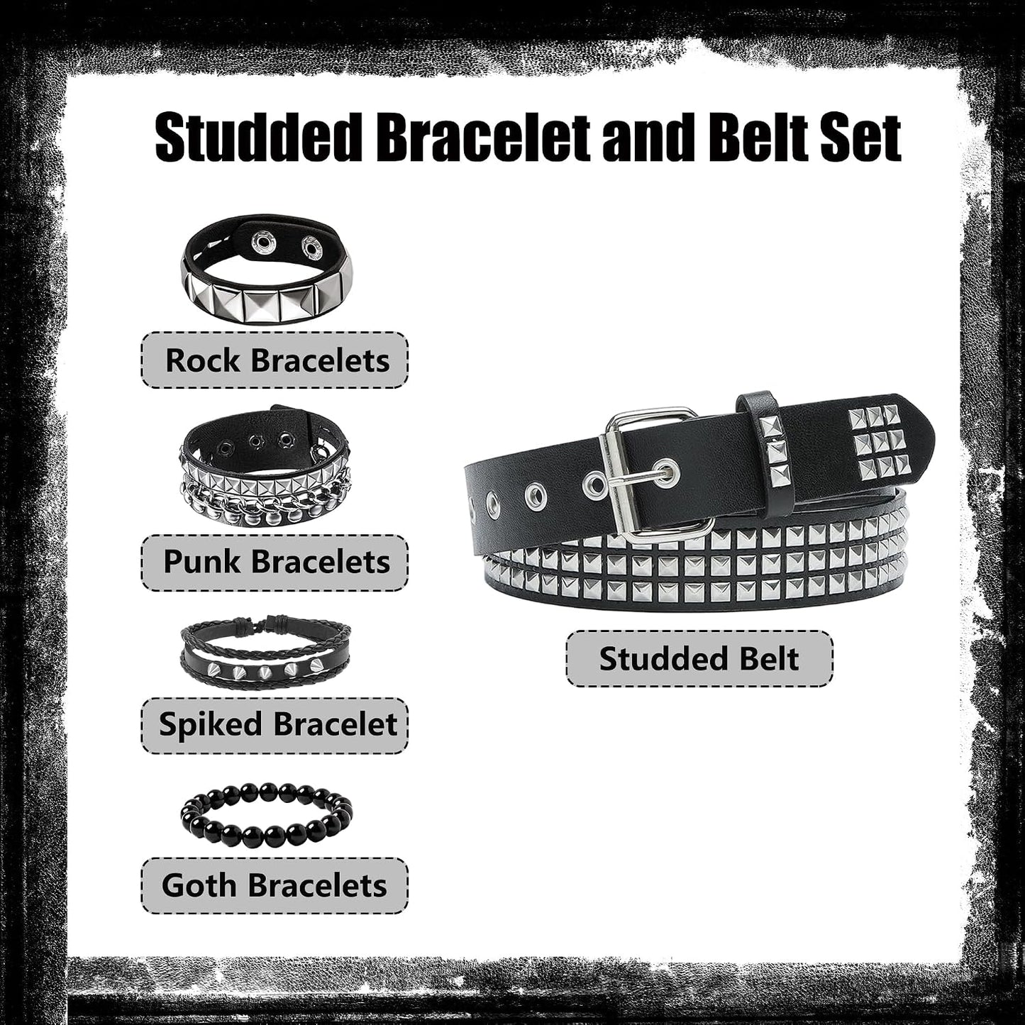 HOTYMO Black Studded Belt, Studded Bracelet Emo Bracelets Punk Rock Spiked Cuffs Goth Rivet Spiked Bracelets Grunge Emo Accessories for Women Men
