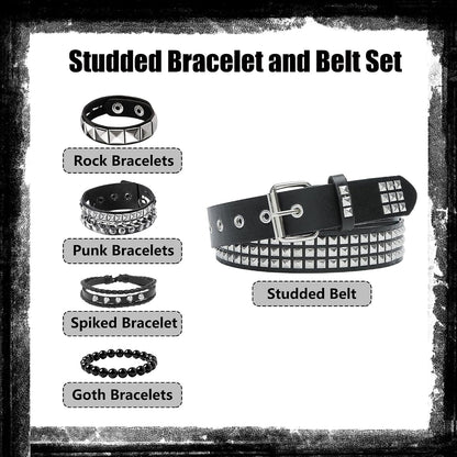 HOTYMO Black Studded Belt, Studded Bracelet Emo Bracelets Punk Rock Spiked Cuffs Goth Rivet Spiked Bracelets Grunge Emo Accessories for Women Men