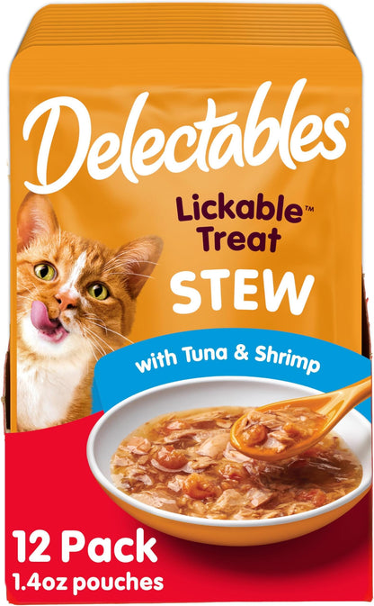 HOTDelectables Lickable Treat Stew Wet Cat Treat Variety Pack, Food Topper, Hydrating, Grain-Free, No Fillers, No By-Products, No Added Preservatives, 1.4oz Pouch, 12ct