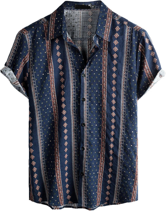 HOTVATPAVE Mens Casual Hawaiian Shirt Short Sleeve Button Down Beach Shirts | Casual, Floral, Print, Vintage, Boho, Hippie, Lightweight, Breathable, Summer, Tropical, Vacation, Festival, Rave, Resort