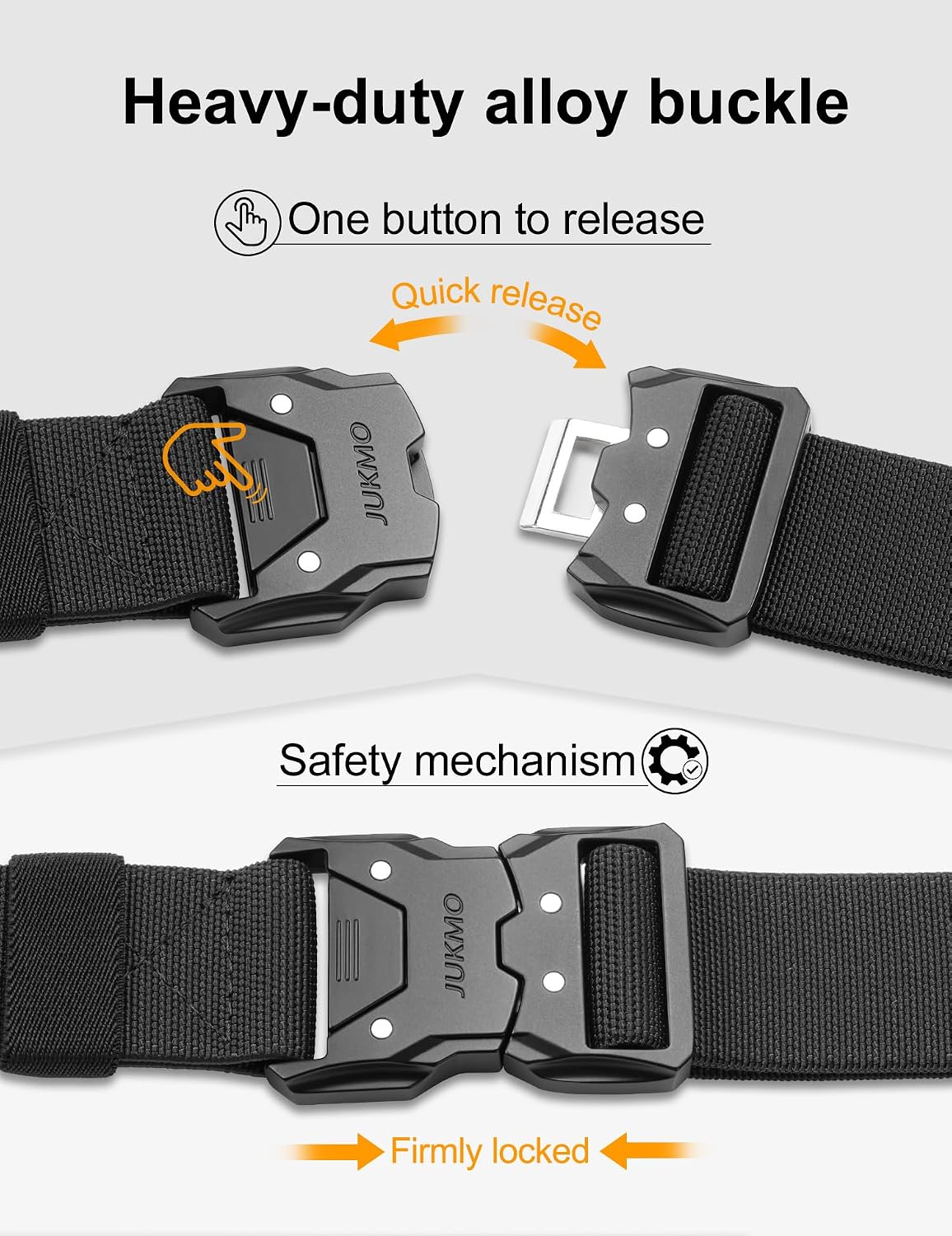 HOTJUKMO Quick Release Tactical Belt, Military Work 1.5" Nylon Web Hiking Belt | Heavy Duty Seatbelt Zinc Alloy Buckle & Stretch Belt Strap