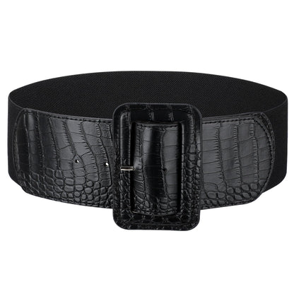 HOTJASGOOD Women Wide Stretchy Belt Vintage Elastic Waist Belt for Dresses Fashion Ladies Waist Belt with Patent Square Buckle