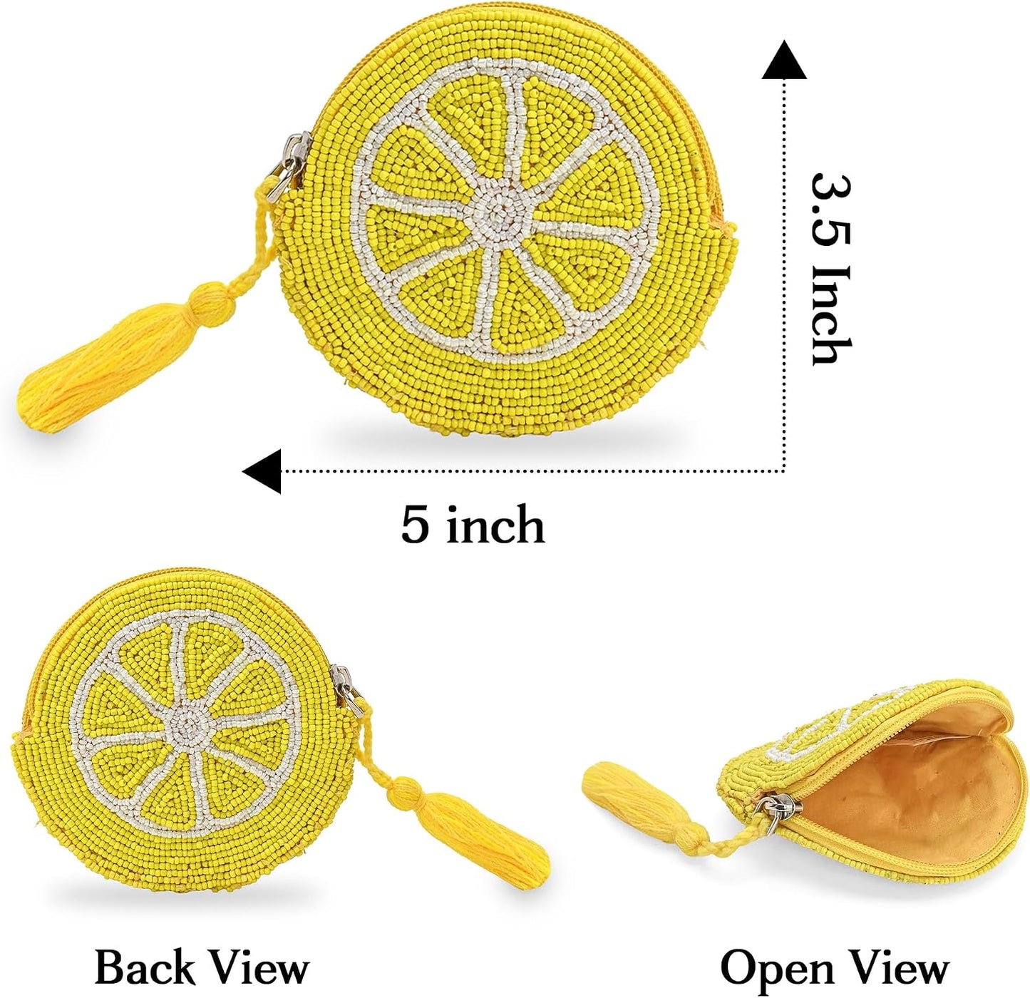 HOTAmerica & Beyond Hand-Beaded Lime Citrus Coin Pouch Mini Zip Pouch with Tassel, 5" x 3.5"