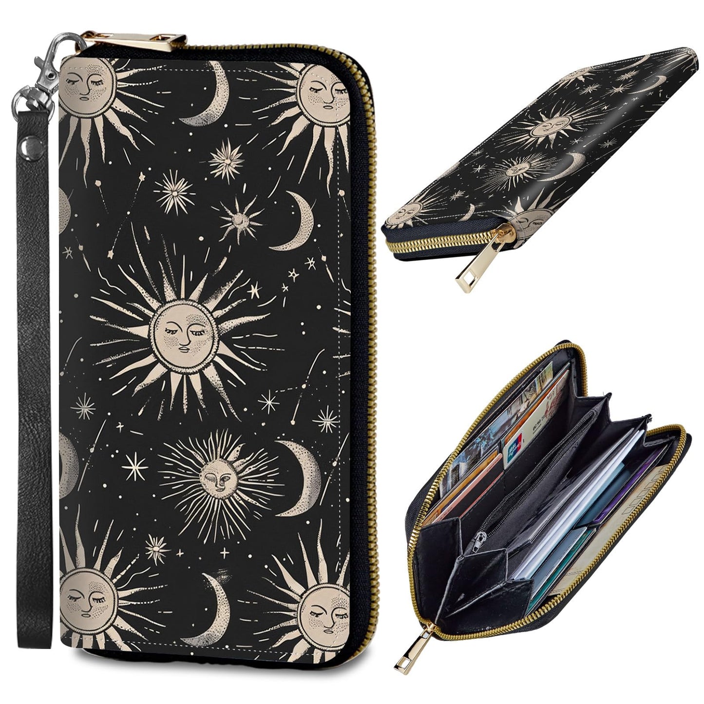 HOTWomens Wallet, PU Leather RFID Cute Wristlet Wallets for Girls Women Ladies Purse Large Credit Card Clutch Purse Card Holder Coin Pocket Travel Wallets with Zipper, Art Black Cat