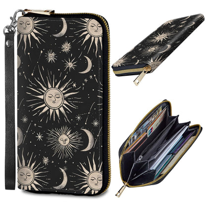 HOTWomens Wallet, PU Leather RFID Cute Wristlet Wallets for Girls Women Ladies Purse Large Credit Card Clutch Purse Card Holder Coin Pocket Travel Wallets with Zipper, Art Black Cat