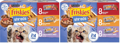 HOTPurina Friskies Gravy Wet Cat Food Variety Pack, Shreds With Beef, With Chicken, and Turkey and Cheese Dinner - (Pack of 24) 5.5 oz. Cans
